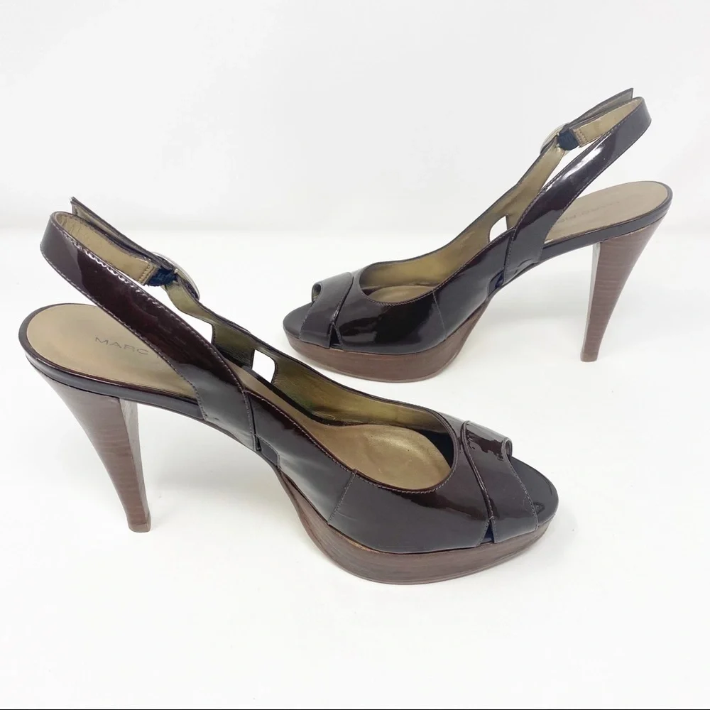 MARC FISHER Open Toe Patent Leather Platforms 8